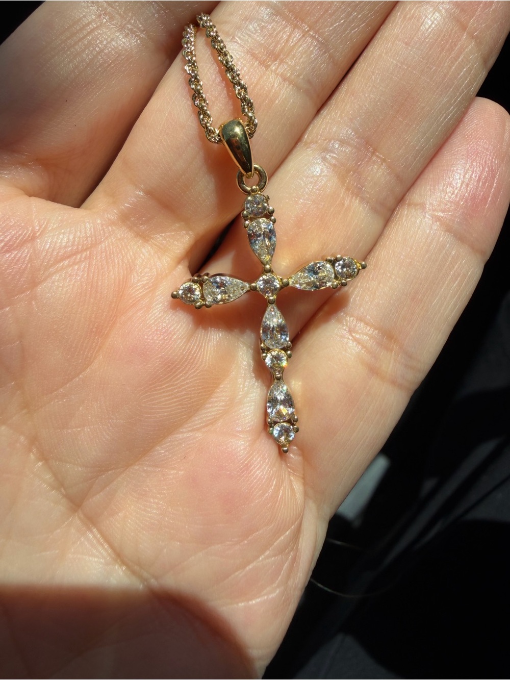 Delicate Gold Cross Pendant Necklace wit Stones - Women Jewelry